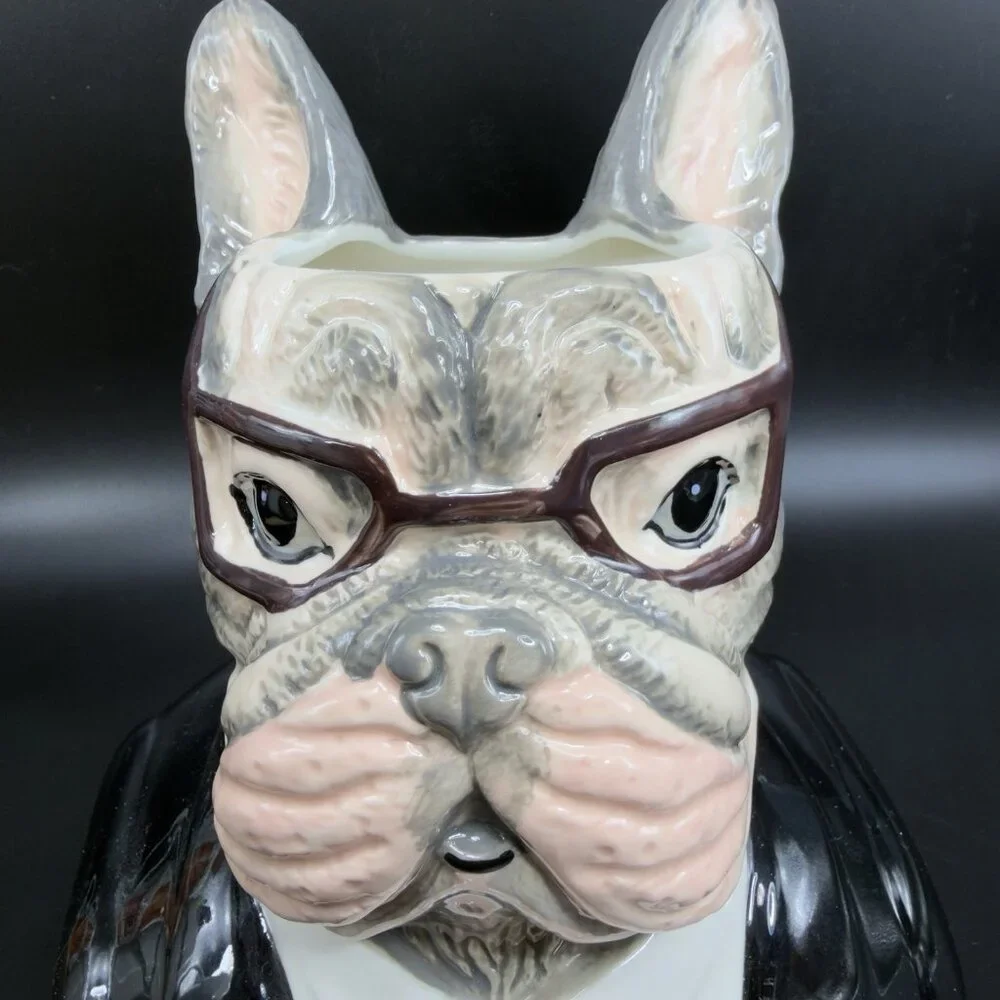 West Elm French Bulldog Planter Vase‎ Decor Dapper Animal Porcelain Figurine New